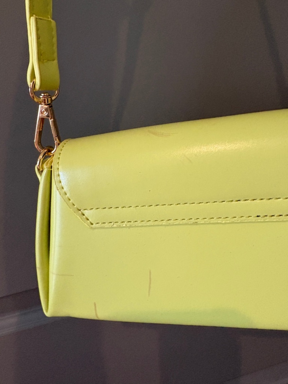 Neon Yellow Shoulder Bag with Gold Hardware - Picture 3 of 6